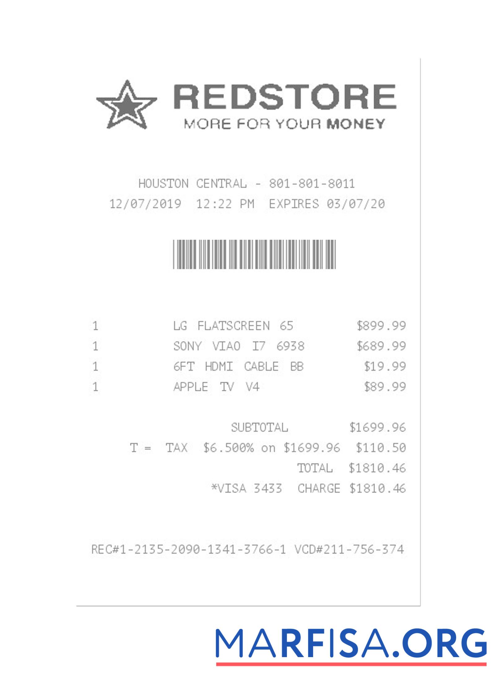 Blank REDSTORE payment check download for verification